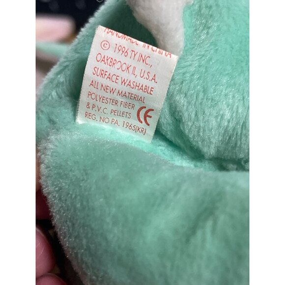 Ty Beanie Babies lot of 2 Green Hippity Tie Dye Hippie Bunny Rabbit Set VTG 96/9 - Picture 10 of 16